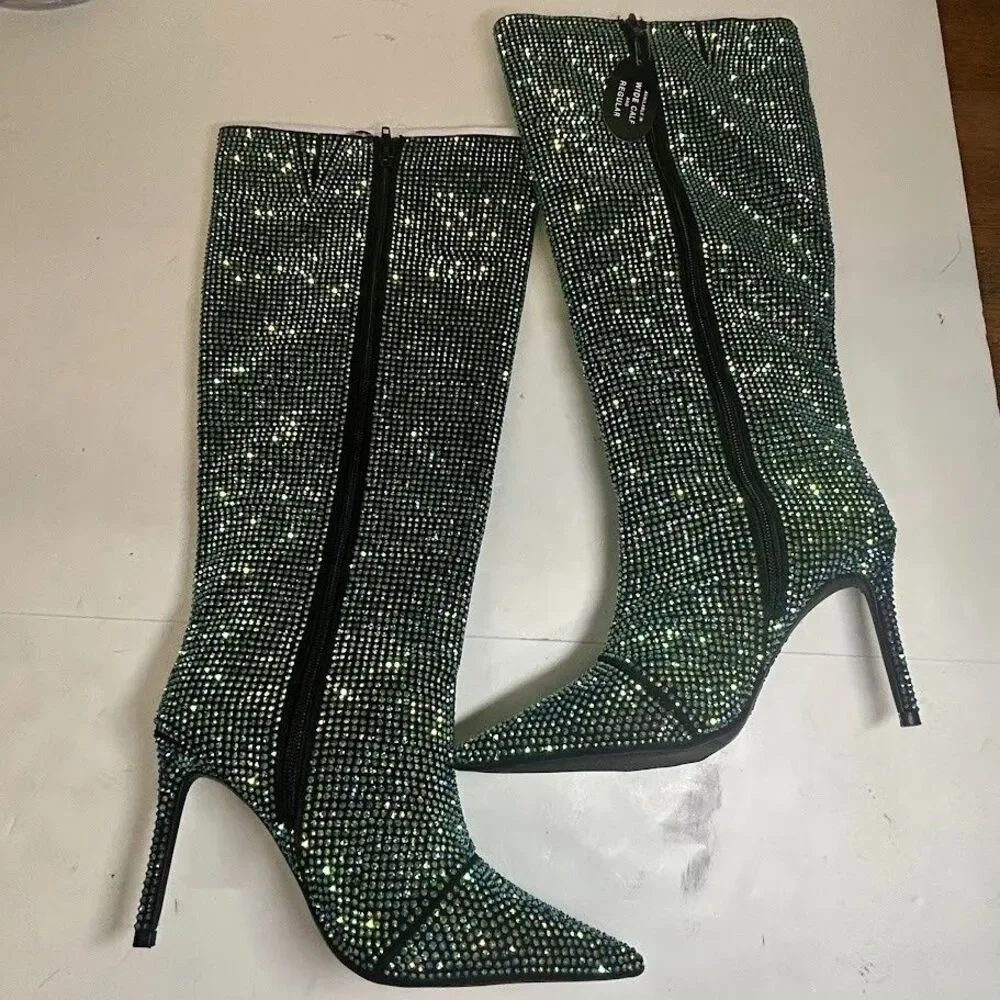 INC Womens 6 M WC Black Havannah Bedazzled High Heel Knee High Boots NIB QJ5